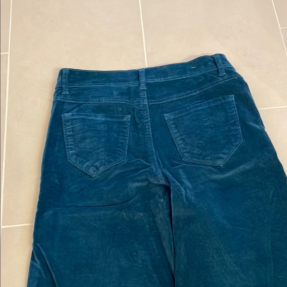 Women's Blue/GreenHi-Rise Wide Leg Velour Pants - Picture 4 of 7